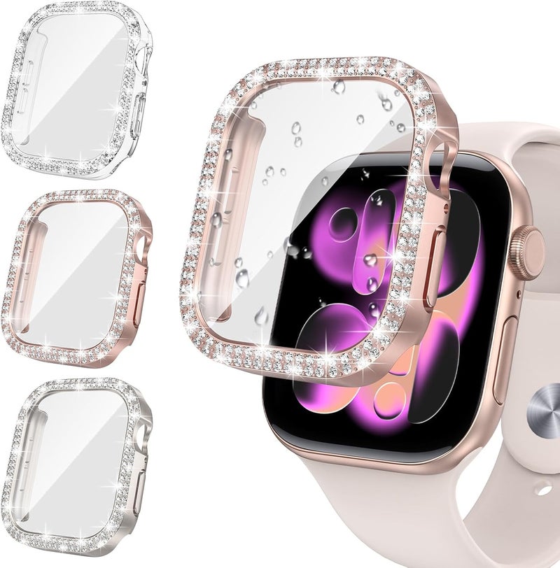 Tensea [3pcs for Apple Watch Screen Protector Case Series 11/10 46mm Accessories, iWatch Hard PC Diamond Bumper Case Built-in Tempered Glass Film, Protective Bling Face Cover for Women, 46 mm - Image 1